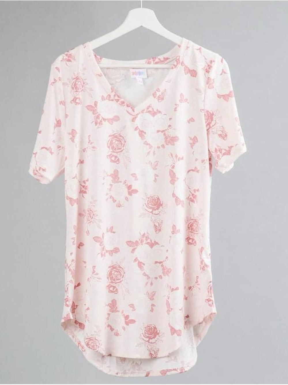LuLaRoe Iris Light Pink Floral V-Neck Short Sleeve Top